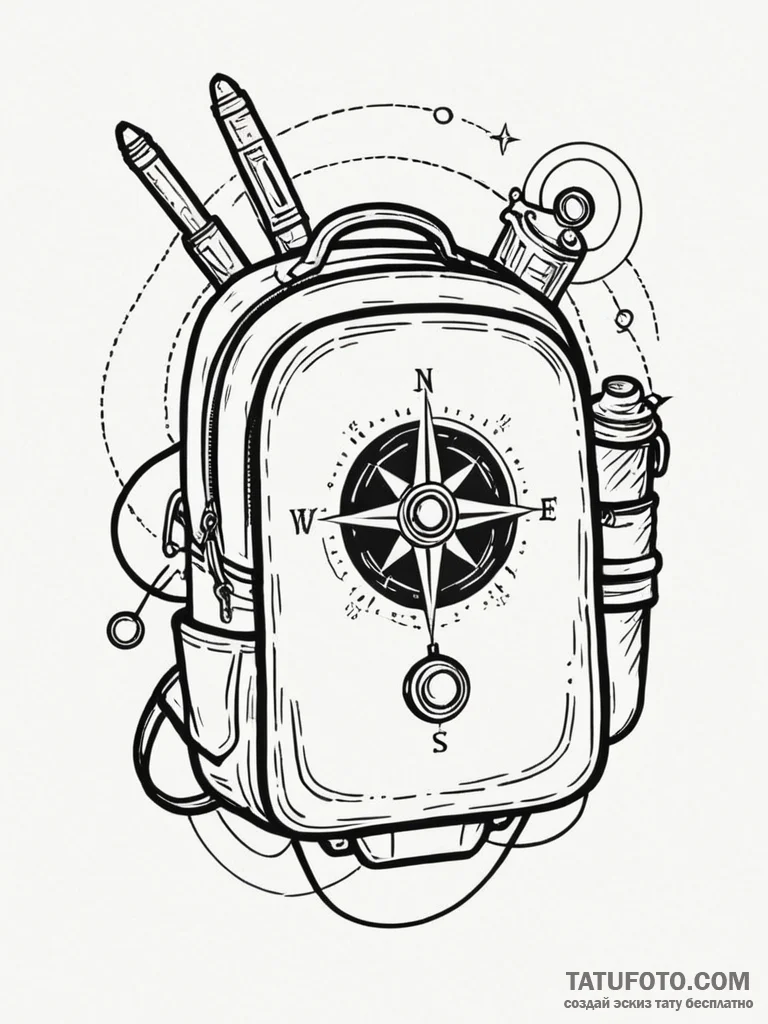 Tattoo sketch, backpack filled with adventuro... - эскиз тату (№1752431774_0, 13.07.2025 18:36) — Tatufoto.com