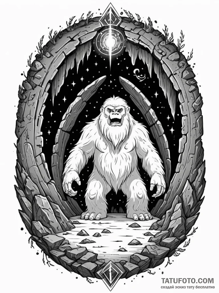 Tattoo sketch, yeti's cave, holographic lore,... - эскиз тату (№1752432205_0, 13.07.2025 18:43) — Tatufoto.com