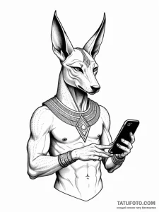 Tattoo sketch, an anubis checking notificatio... - эскиз тату (№1752432290_0, 13.07.2025 18:44) — Tatufoto.com