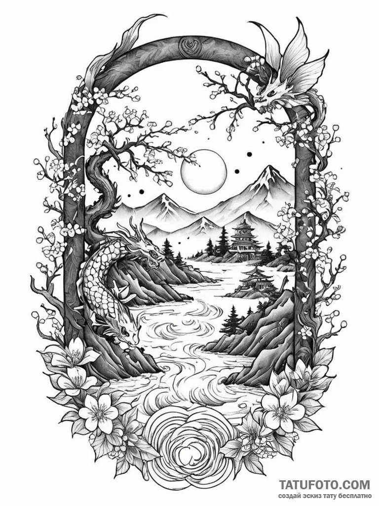 Tattoo sketch, journey's end gate, an elegant... - эскиз тату (№1752432551_0, 13.07.2025 18:49) — Tatufoto.com