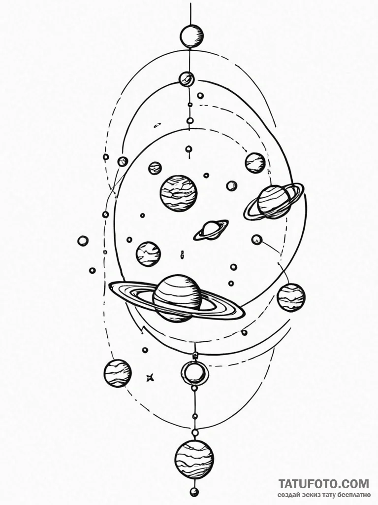 Tattoo sketch, solar system mobile, abstract... - эскиз тату (№1752432638_0, 13.07.2025 18:50) — Tatufoto.com