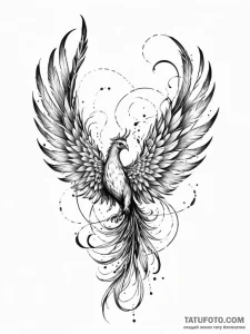 Tattoo sketch, phoenix feather, data patterne... - эскиз тату (№1752432722_0, 13.07.2025 18:52) — Tatufoto.com