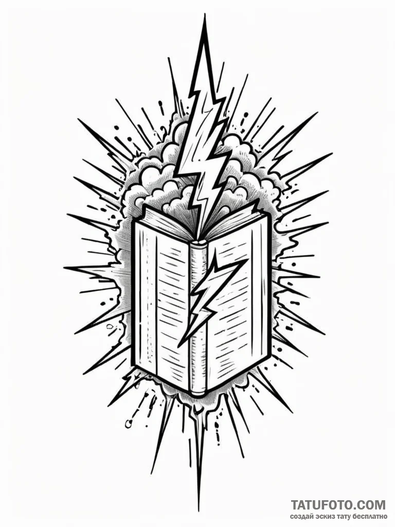 Tattoo sketch, lightning strike of insight, a... - эскиз тату (№1752433067_0, 13.07.2025 18:57) — Tatufoto.com