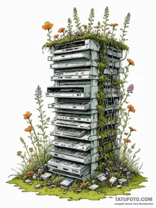 Tattoo sketch, organic overgrowth on obsolete... - эскиз тату (№1752433410_0, 13.07.2025 19:03) — Tatufoto.com