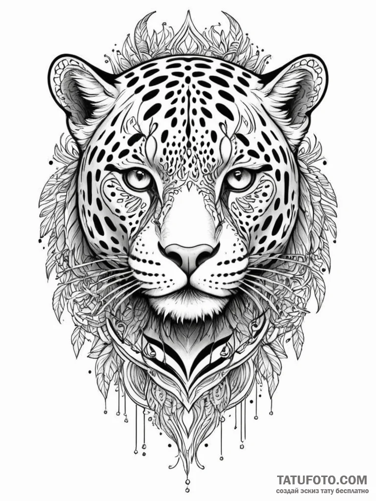 Tattoo sketch, jaguar spirit, digital stripes... - эскиз тату (№1752433582_0, 13.07.2025 19:06) — Tatufoto.com