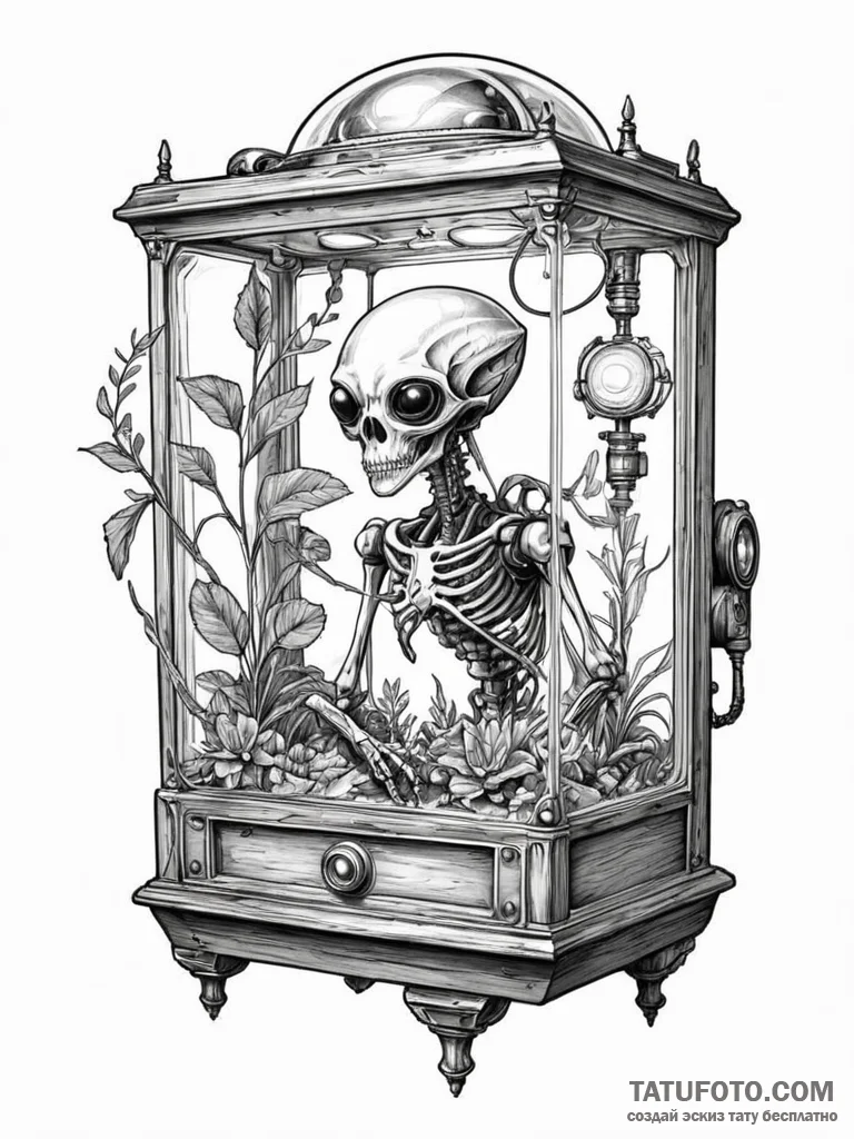 Tattoo sketch, curiosity cabinet of the futur... - эскиз тату (№1752433668_0, 13.07.2025 19:07) — Tatufoto.com