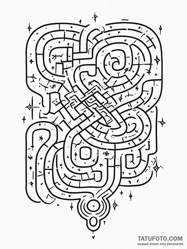 Tattoo sketch, questioning mind maze, a compl... - эскиз тату (№1752433931_0, 13.07.2025 19:12) — Tatufoto.com