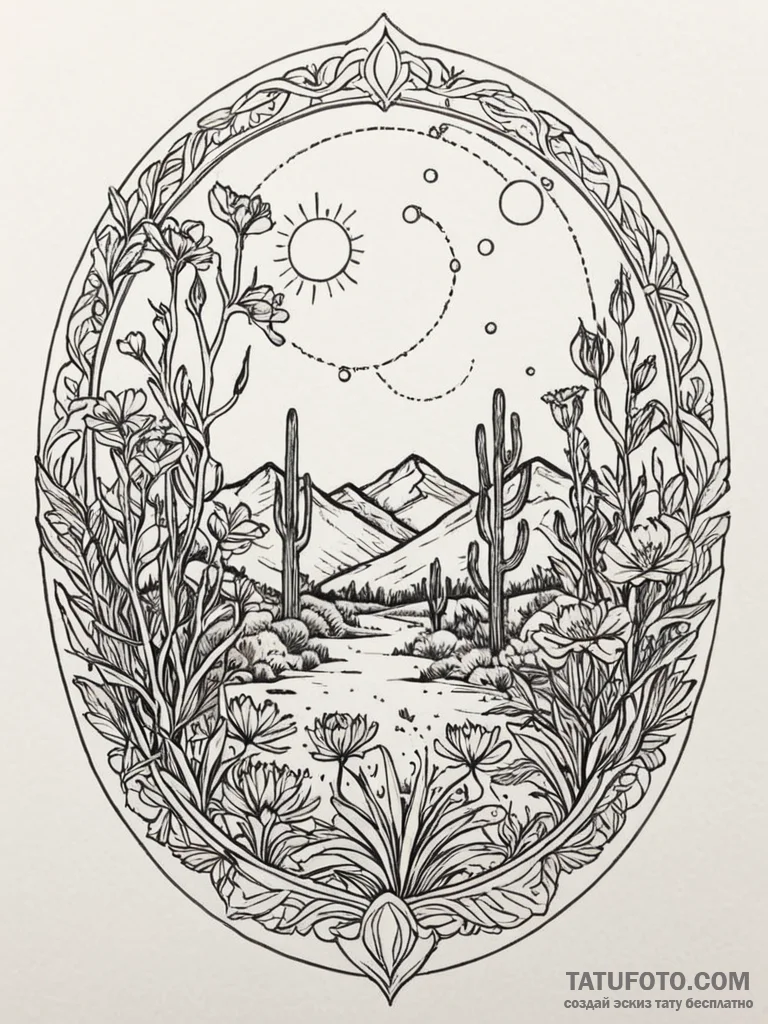 Tattoo sketch, xeriscaped garden, data blooms... - эскиз тату (№1752434191_0, 13.07.2025 19:16) — Tatufoto.com