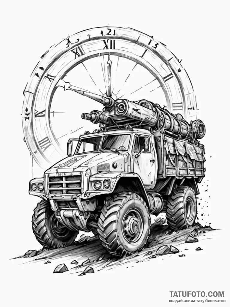 Tattoo sketch, juggernaut of time, a massive,... - эскиз тату (№1752434365_0, 13.07.2025 19:19) — Tatufoto.com