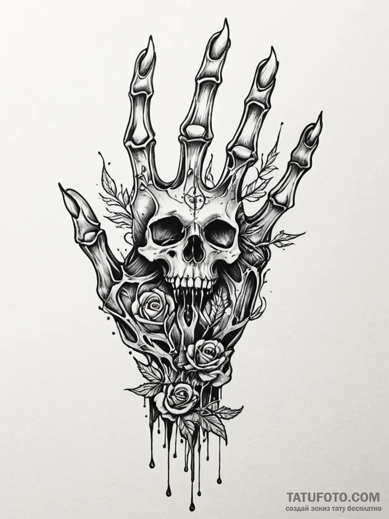 Tattoo sketch, illuminated skeletal hand, a d... - эскиз тату (№1752434537_0, 13.07.2025 19:22) — Tatufoto.com