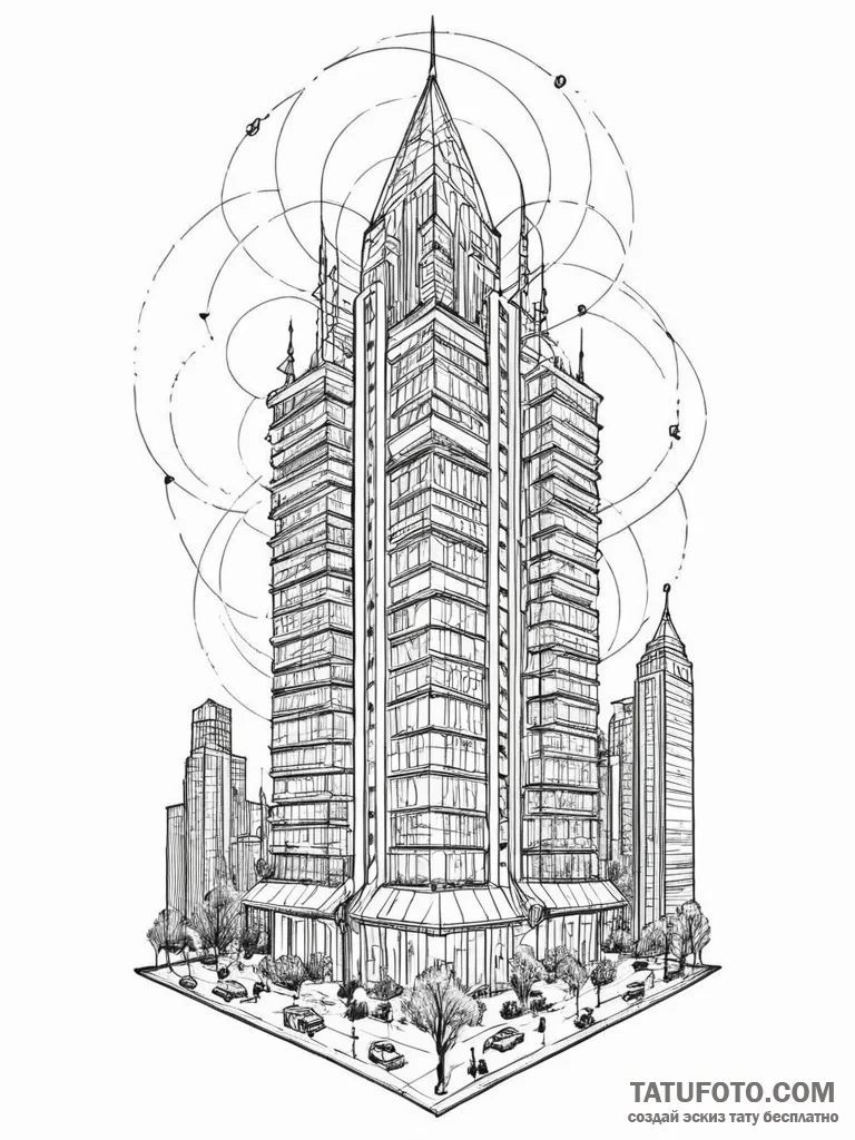 Tattoo sketch, high-rise hivemind, a massive,... - эскиз тату (№1752434886_0, 13.07.2025 19:28) — Tatufoto.com