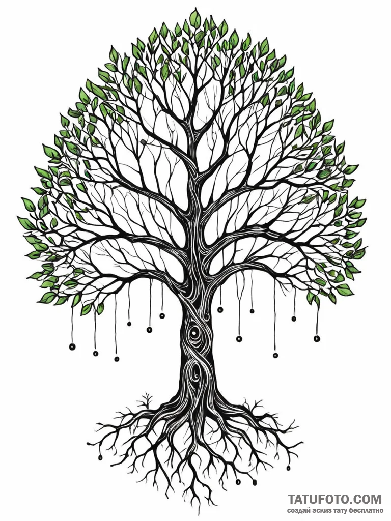 Tattoo sketch, binary tree structure rendered... - эскиз тату (№1752434973_0, 13.07.2025 19:29) — Tatufoto.com