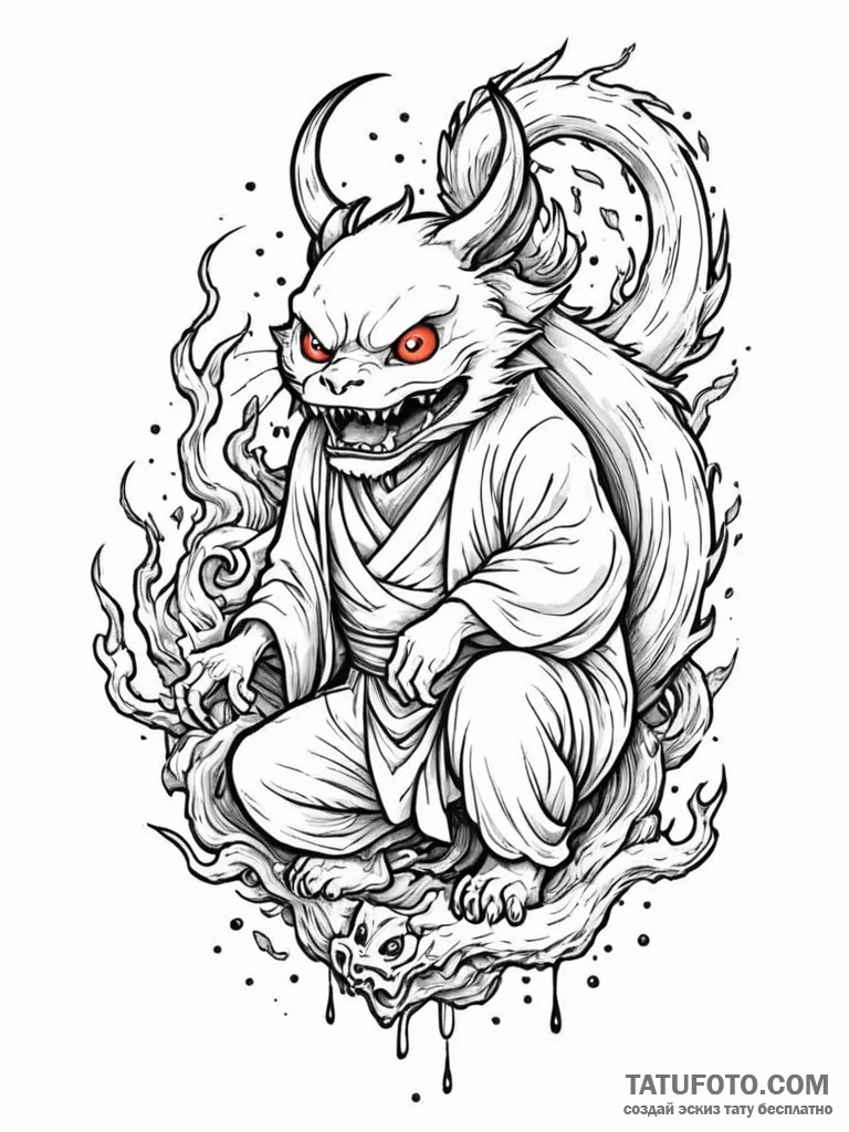 Tattoo sketch, yokai, digital manifestation,... - эскиз тату (№1752435318_0, 13.07.2025 19:35) — Tatufoto.com