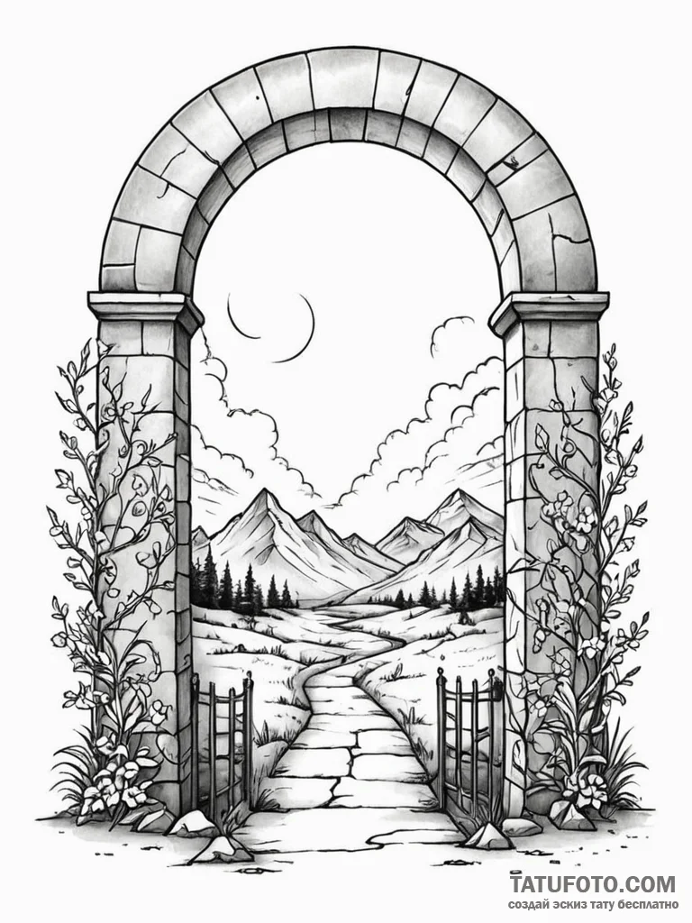 Tattoo sketch, new horizon gateway, a large,... - эскиз тату (№1752435403_0, 13.07.2025 19:36) — Tatufoto.com
