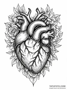 Tattoo sketch, unfurling blueprint heart, a s... - эскиз тату (№1752435490_0, 13.07.2025 19:38) — Tatufoto.com