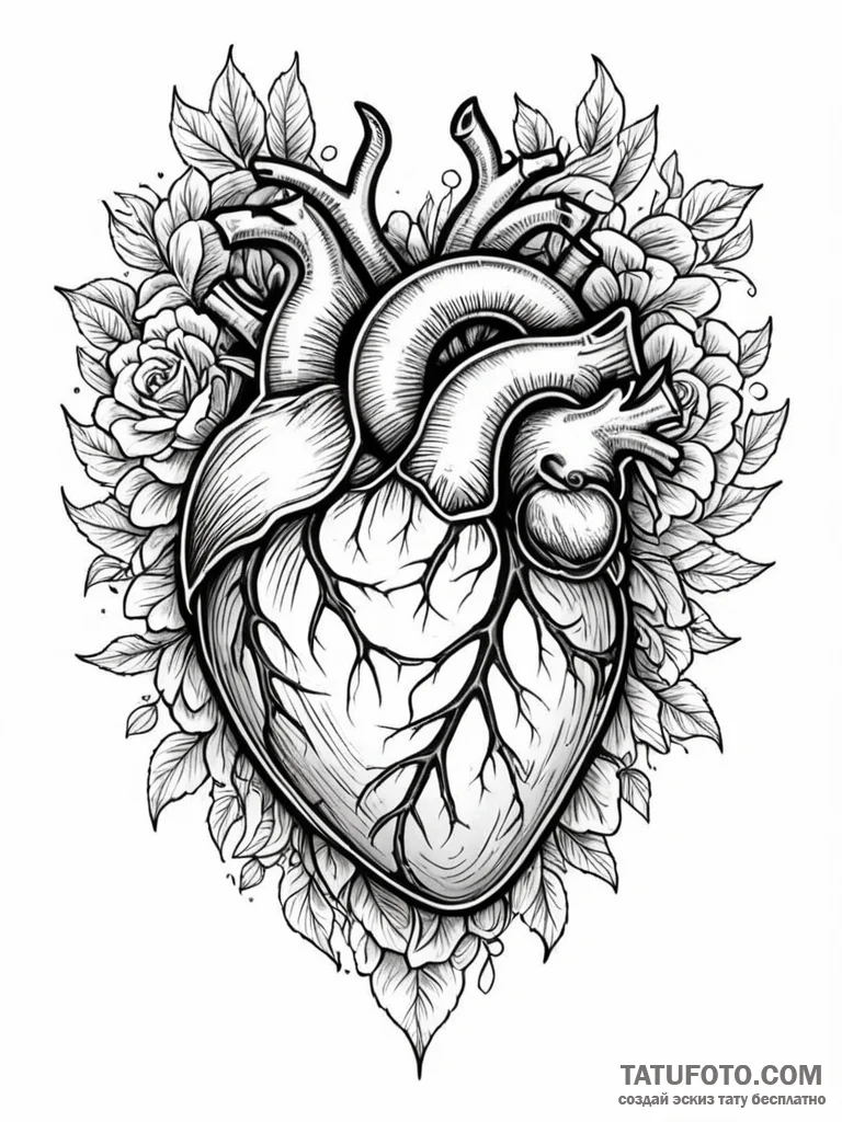 Tattoo sketch, unfurling blueprint heart, a s... - эскиз тату (№1752435490_0, 13.07.2025 19:38) — Tatufoto.com