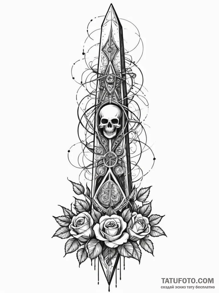 Tattoo sketch, obelisk of quantum truths, a t... - эскиз тату (№1752435841_0, 13.07.2025 19:44) — Tatufoto.com
