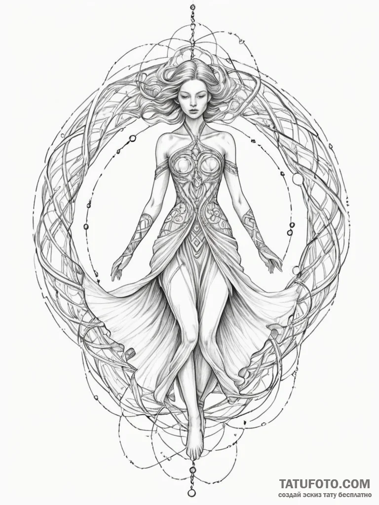 Tattoo sketch, space-time seamstress, a grace… — эскиз тату (№1752436451_0, 13.07.2025 19:54) — Tatufoto.com