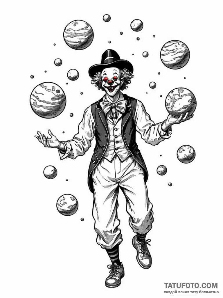 Tattoo sketch, juggler of celestial spheres,... - эскиз тату (№1752436713_0, 13.07.2025 19:58) — Tatufoto.com
