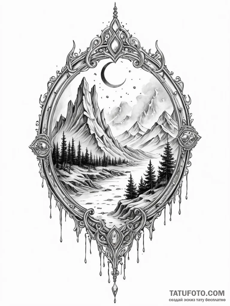 Tattoo sketch, glimpse through time's veil, a... - эскиз тату (№1752437145_0, 13.07.2025 20:05) — Tatufoto.com
