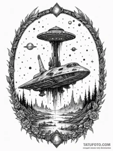 Tattoo sketch, starship graveyard, cosmic blo... - эскиз тату (№1752437407_0, 13.07.2025 20:10) — Tatufoto.com