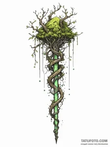 Tattoo sketch, urban druid's staff, a gnarled... - эскиз тату (№1752438187_0, 13.07.2025 20:23) — Tatufoto.com