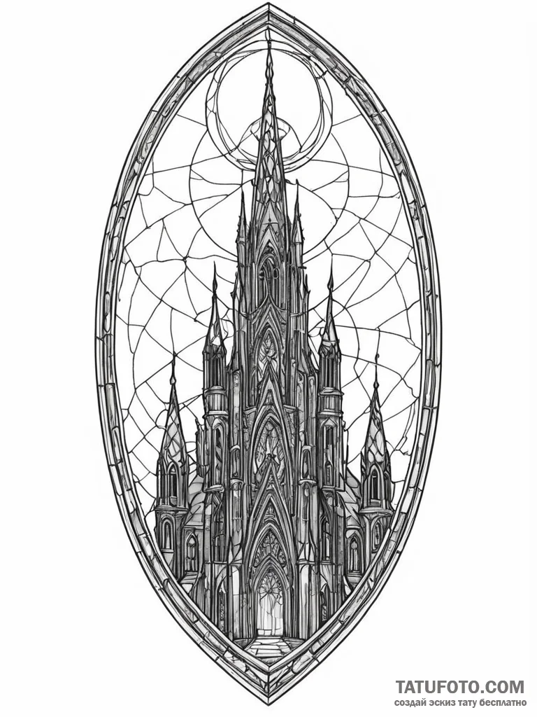 Tattoo sketch, neo-gothic network spire, a to… — эскиз тату (№1752438360_0, 13.07.2025 20:26) — Tatufoto.com