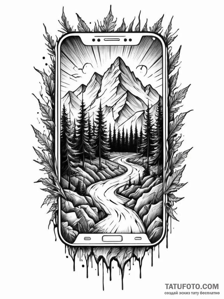 Tattoo sketch, cracked screen reality: a tatt... - эскиз тату (№1752438620_0, 13.07.2025 20:30) — Tatufoto.com