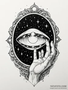 Tattoo sketch, oracle's obsidian mirror, a pe... - эскиз тату (№1752438706_0, 13.07.2025 20:31) — Tatufoto.com
