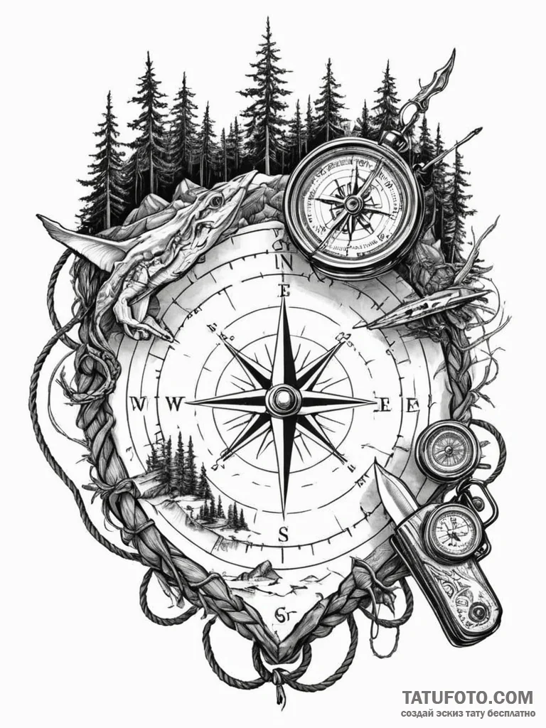 Tattoo sketch, wilderness survival kit, digit... - эскиз тату (№1752438966_0, 13.07.2025 20:36) — Tatufoto.com
