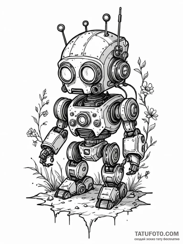 Tattoo sketch, scavenger bot's sanctuary, a c... - эскиз тату (№1752439311_0, 13.07.2025 20:41) — Tatufoto.com