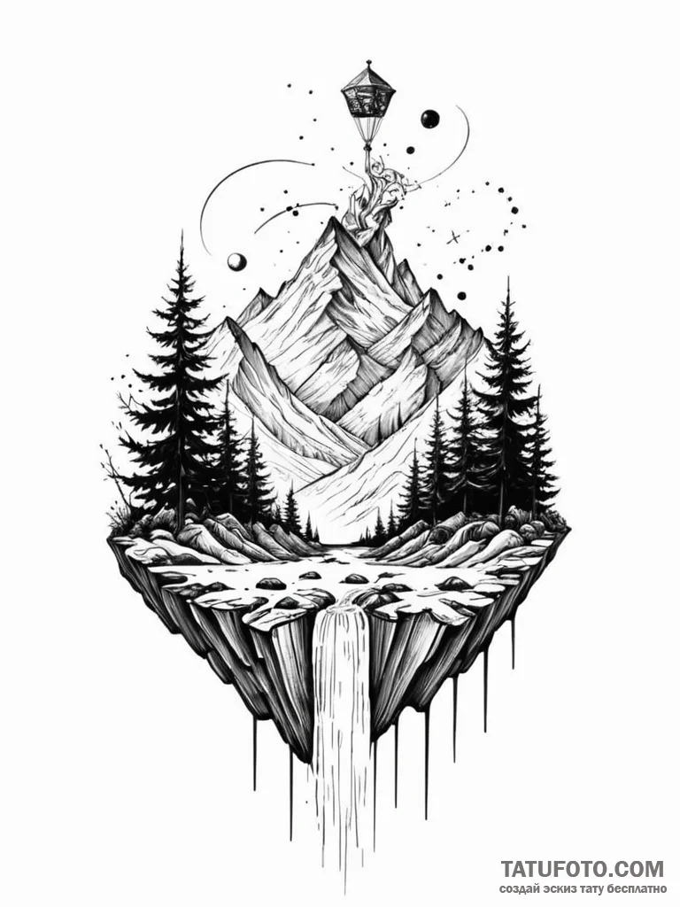 Tattoo sketch, inverse gravity landscape, a s... - эскиз тату (№1752439397_0, 13.07.2025 20:43) — Tatufoto.com