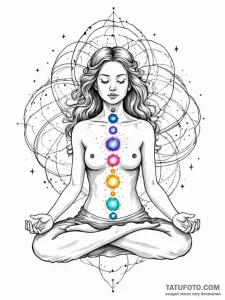 Tattoo sketch, meditating figure, cosmic aura... - эскиз тату (№1752439865_0, 13.07.2025 20:51) — Tatufoto.com