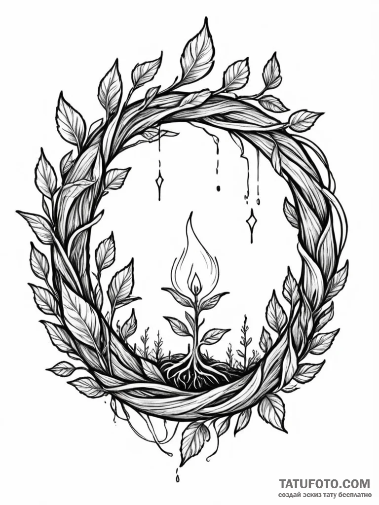 Tattoo sketch, young sprout, yawning portal,… — эскиз тату (№1752440123_0, 13.07.2025 20:55) — Tatufoto.com