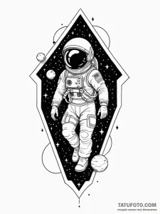 Tattoo sketch, tethered astronaut, cosmic blo... - эскиз тату (№1752440208_0, 13.07.2025 20:56) — Tatufoto.com