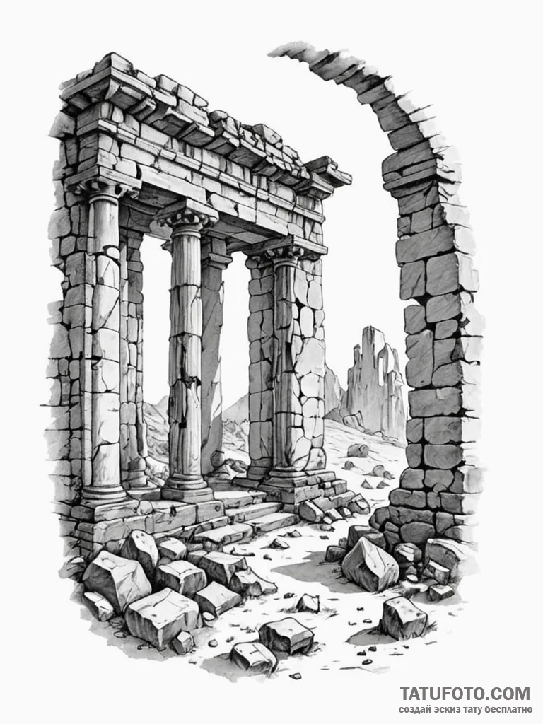 Tattoo sketch, haunting echoes of history, a... - эскиз тату (№1752440380_0, 13.07.2025 20:59) — Tatufoto.com