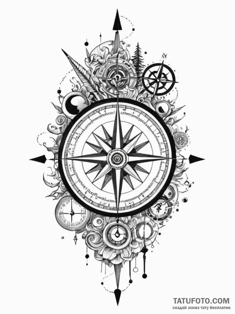 Tattoo sketch, dream logic compass, a compass... - эскиз тату (№1752440636_0, 13.07.2025 21:03) — Tatufoto.com