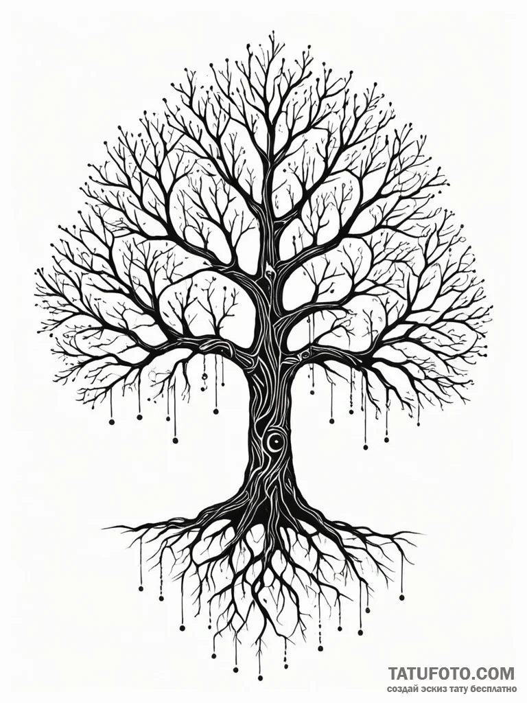 Tattoo sketch, binary tree structure rendered... - эскиз тату (№1752440721_0, 13.07.2025 21:05) — Tatufoto.com