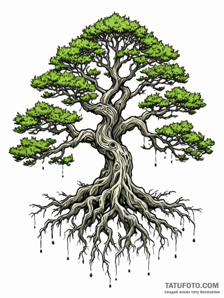 Tattoo sketch, juniper tree, ancient wisdom,... - эскиз тату (№1752441233_0, 13.07.2025 21:13) — Tatufoto.com