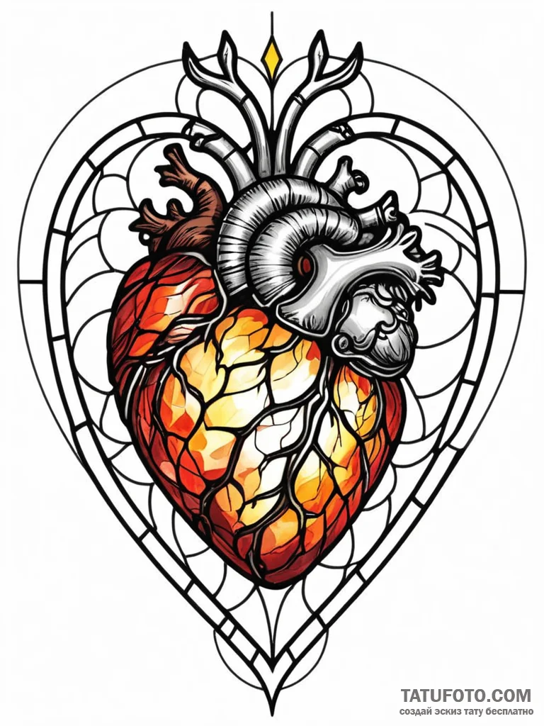 Tattoo sketch, stained glass heart, digital l... - эскиз тату (№1752442334_0, 13.07.2025 21:32) — Tatufoto.com