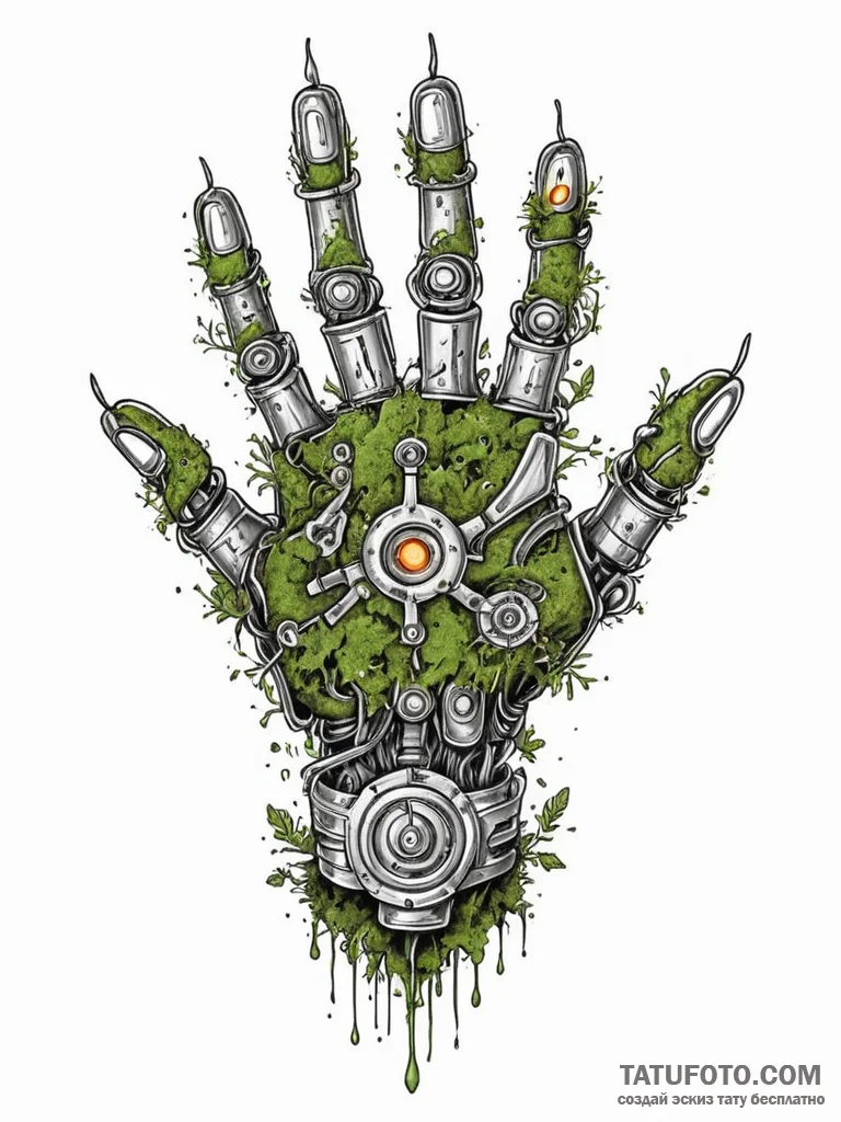 Tattoo sketch, runic regrowth on robot hand,... - эскиз тату (№1752442419_0, 13.07.2025 21:33) — Tatufoto.com
