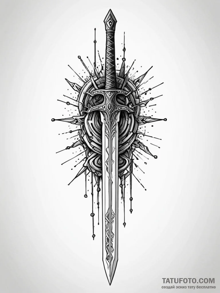 Tattoo sketch, warrior's blade, code-etched,... - эскиз тату (№1752442504_0, 13.07.2025 21:35) — Tatufoto.com