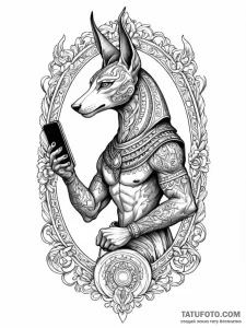 Tattoo sketch, an anubis checking notificatio... - эскиз тату (№1752442757_0, 13.07.2025 21:39) — Tatufoto.com