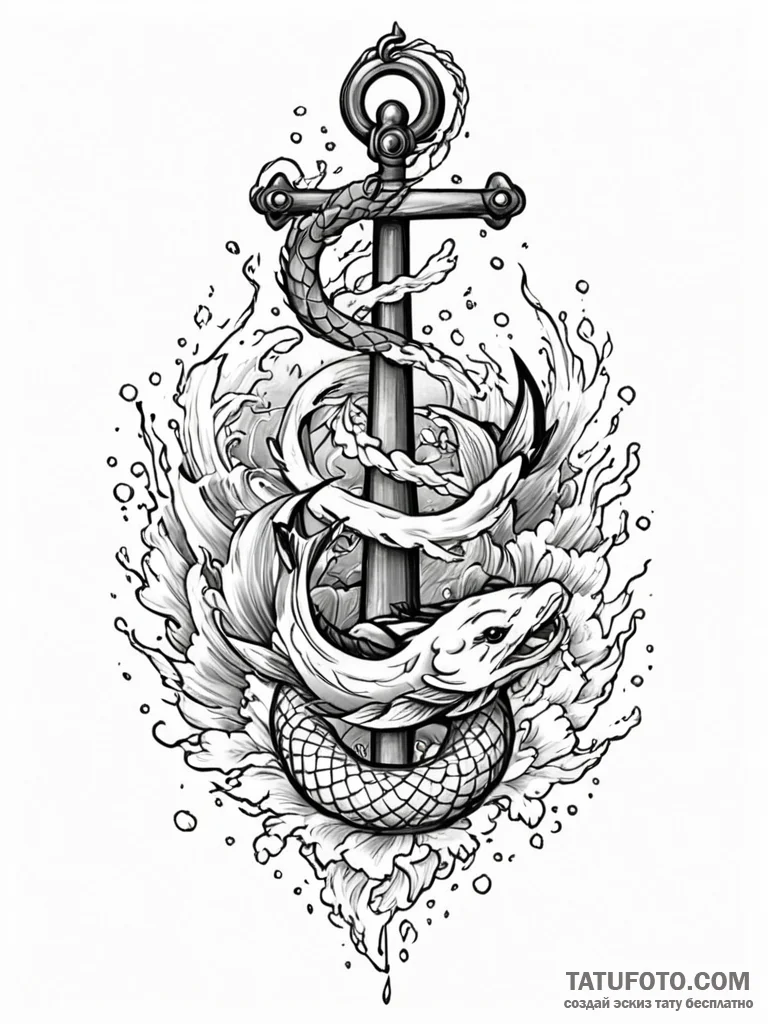 Tattoo sketch, an anchor dissolving into a fl… — эскиз тату (№1752442840_0, 13.07.2025 21:40) — Tatufoto.com
