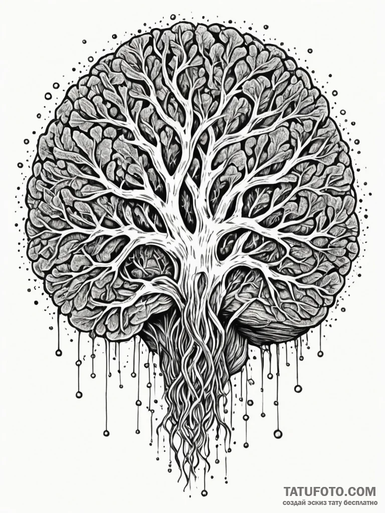 Tattoo sketch, fungal mind network, a detaile... - эскиз тату (№1752443175_0, 13.07.2025 21:46) — Tatufoto.com