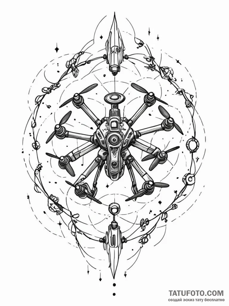 Tattoo sketch, xylo-drone swarm, a dynamic sw... - эскиз тату (№1752443512_0, 13.07.2025 21:51) — Tatufoto.com