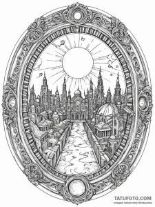 Tattoo sketch, opulent oculus portal, a grand... - эскиз тату (№1752443596_0, 13.07.2025 21:53) — Tatufoto.com