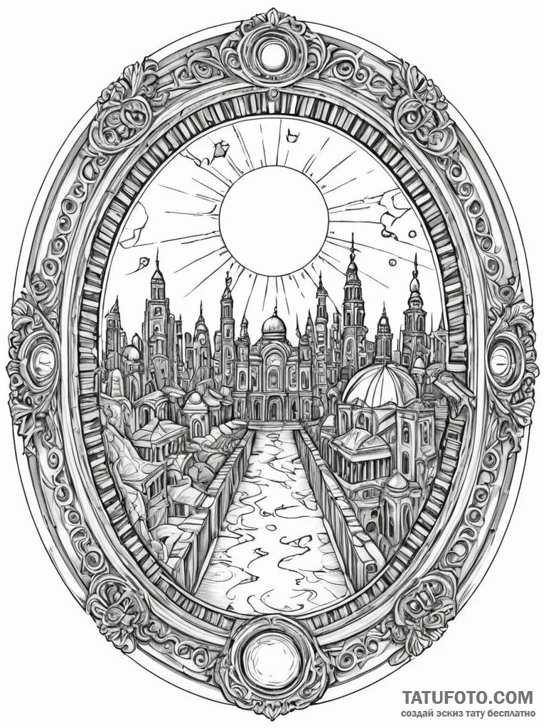 Tattoo sketch, opulent oculus portal, a grand... - эскиз тату (№1752443596_0, 13.07.2025 21:53) — Tatufoto.com
