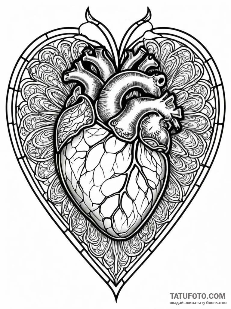 Tattoo sketch, stained glass heart, digital l... - эскиз тату (№1752443850_0, 13.07.2025 21:57) — Tatufoto.com