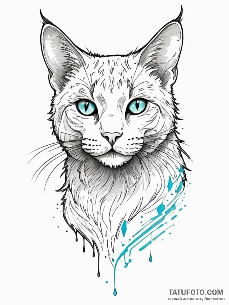 Tattoo sketch, cat with holographic fur: a sl... - эскиз тату (№1752444185_0, 13.07.2025 22:03) — Tatufoto.com